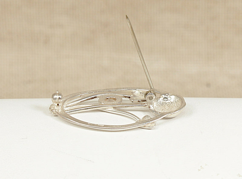 Silver Art Nouveau Style Moonstone Brooch