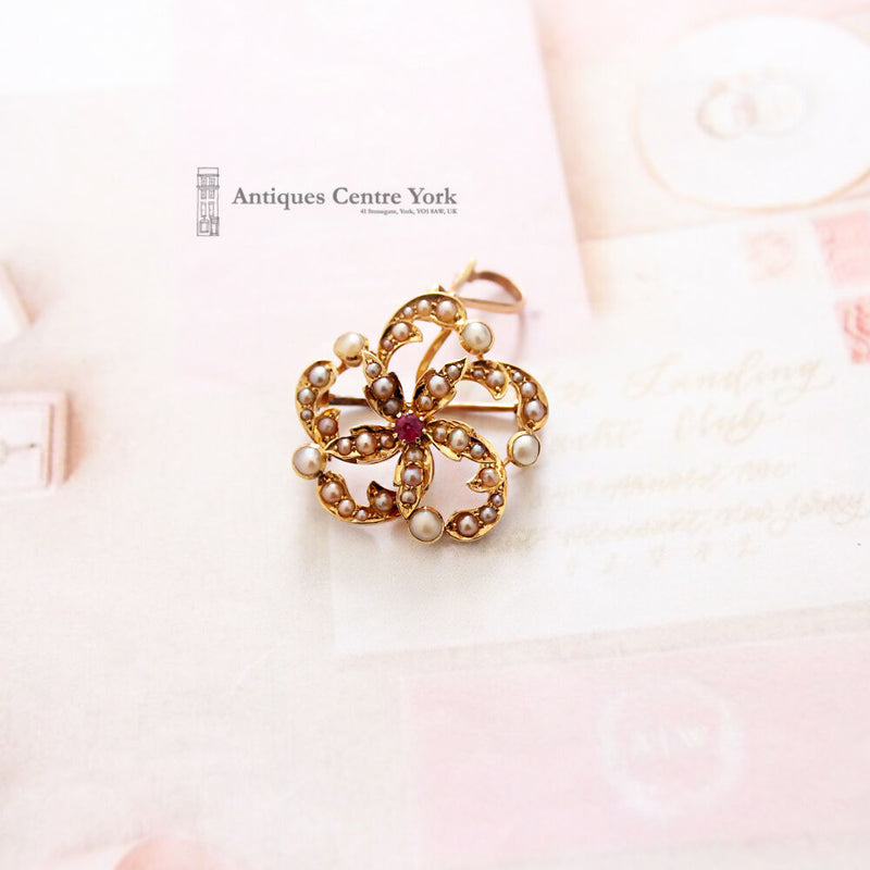 Victorian 15ct Ruby & Pearl Pendant/Brooch