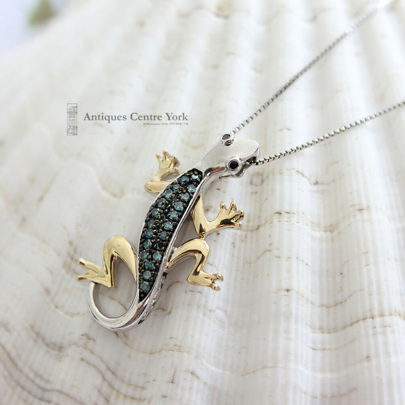 Silver & 14ct Blue Diamond Salamander Pendant