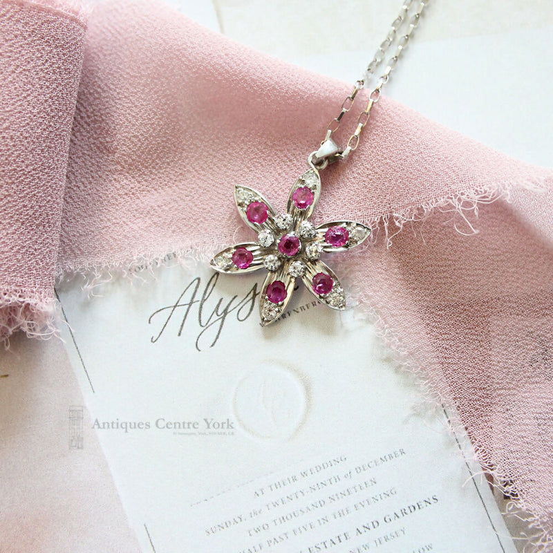 18ct White Gold Ruby & Diamond Star Pendant