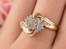 9ct Gold Diamond Cluster Ring – Diamond Set Shoulders – Size P
