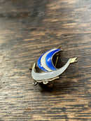 Modern Mid Century Norwegian Sterling Silver Amsel Holmsen Cobalt Blue Enamel Viking Ship Brooch