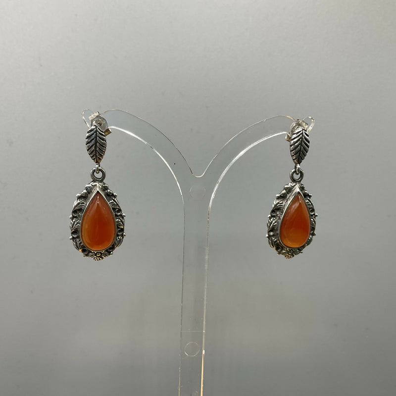 Arts and Crafts style silver and cornelian earrings