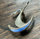 Modern Mid Century Norwegian Sterling Silver Ivar T Holth Enamel Viking Ship Brooch