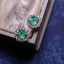 18ct White Gold Colombian Emerald (1.09ct) and Diamond (0.55ct) Cluster Stud Earrings