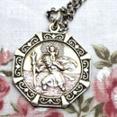 Vintage Sterling Silver Octagonal St. Christopher on 24" Silver Chain