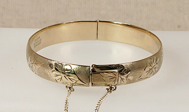 Vintage Gold Plated Solid Silver Hinged Bangle