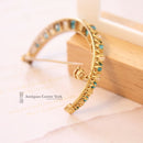 Vintage 9ct Turquoise & Cultured Pearl Crescent Brooch