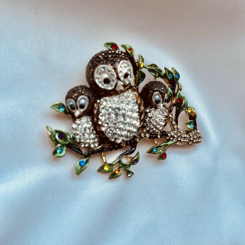 Butler and Wilson Owl and Owlets in Tree Brooch