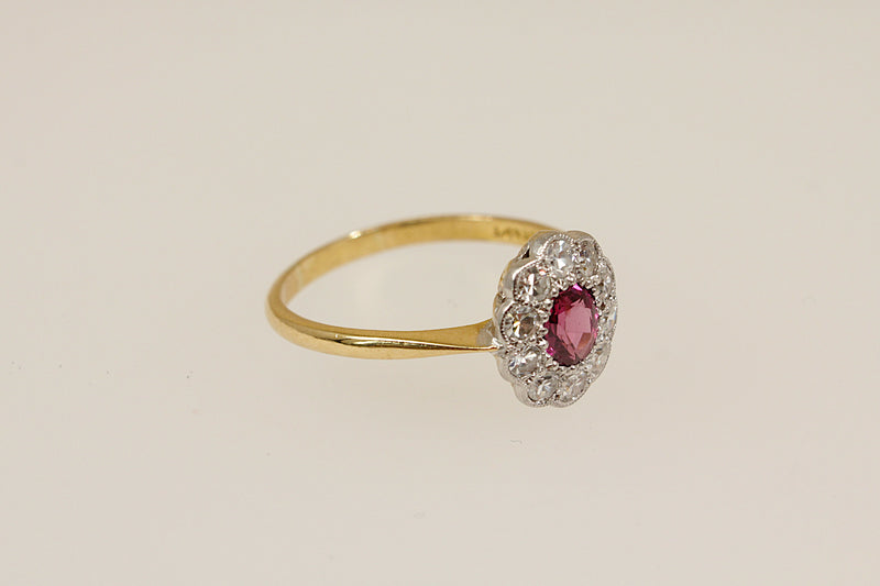 18ct Gold & Platinum Ruby & Diamond Cluster Ring