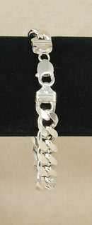Hefty Silver Flat Curb Link Bracelet with Lobster Clasp