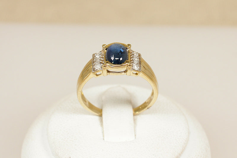 9ct Gold Cabochon Sapphire and Diamond Ring