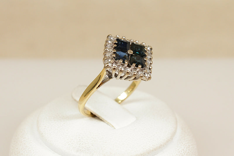 18ct Gold Sapphire & Diamond Cluster Ring