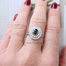 18ct White Gold Sapphire & 2 Row Diamond Cluster Ring