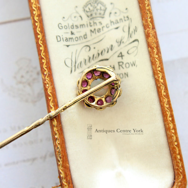 Victorian 9ct Opal & Ruby Stick Pin