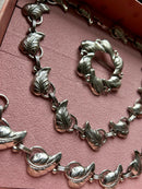 Scandinavian Modern Mid Century Sterling Silver Danecraft Leaf Necklace Bracelet & Brooch Set