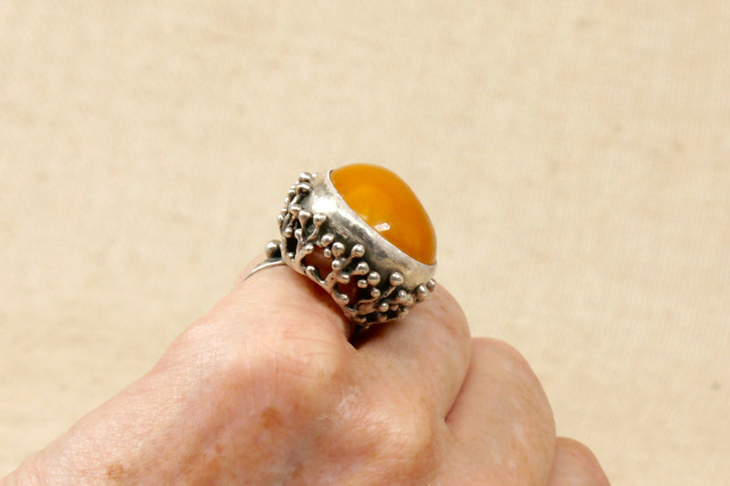 Silver & Butterscotch Amber Designer Ring