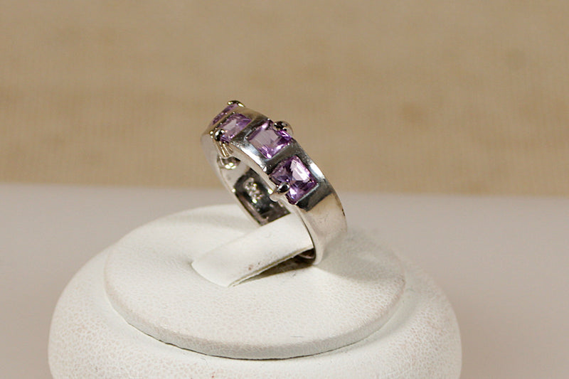 Silver and Amethyst Geometric Ring