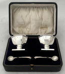 George V Cased Pair of Octagonal Silver Salts & Spoons. Birmingham 1918, S W Smith & Co. 3.6 troy ounces.
