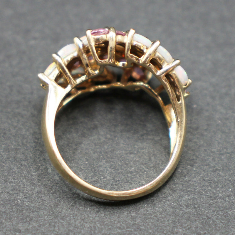 9ct gold opals and pink sapphires five row ring