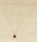 9ct Gold Almandine Garnet & White Topaz Pendant & Chain
