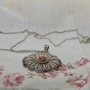 Filigree Silver & Coral Pendant on 17" Silver Chain