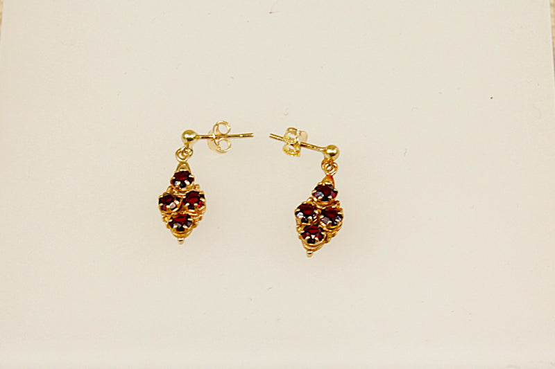 9ct Gold & Garnet Cluster Dropper Earrings