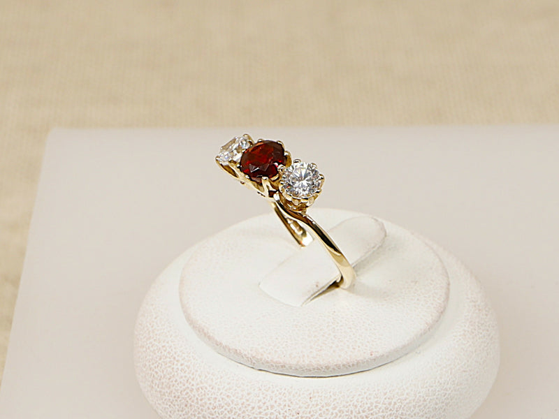 9ct Gold Garnet & CZ Trilogy Ring