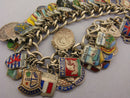 Vintage 1961 Silver Shield Crest Souvenir Travel Charm Bracelet 50 Charms 78 grams