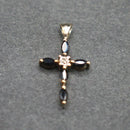 9ct gold blue spinel and diamond cross pendant