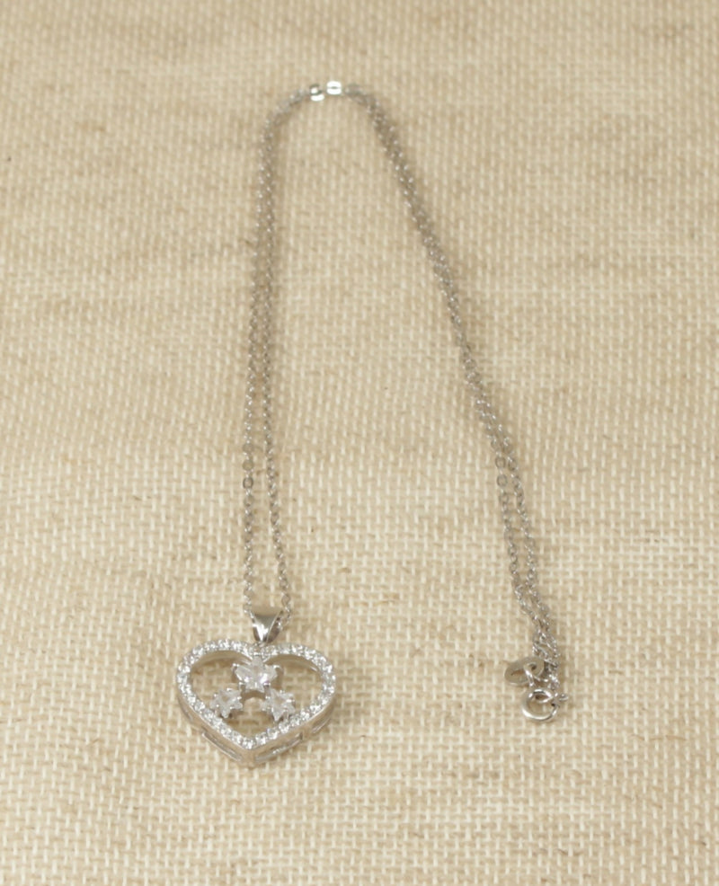 Silver & Crystal Heart Pendant & Chain