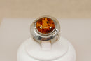 Vintage Large Sterling Silver & Baltic Amber Scandinavian Statement Ring