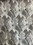 Beautiful Clematis Flower Lace Panelling off the roll sold per metre to finish in Bone 130cms wide