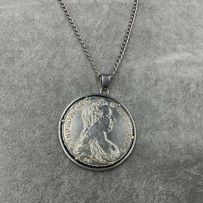 Silver Maria Theresa thaler pendant necklace