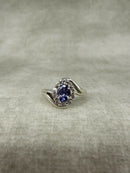 Vintage 925 Silver Natural Tanzanite and White Topaz Crossover Cluster Ring
