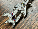 Modern Mid Century Scandinavian Erik Magnussen Sterling Silver Hand Painted Enamel Flying Geese Brooch