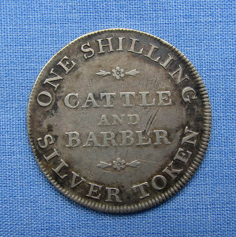 Vintage York Silver One Shilling Trade Token Cattle & Barber 1811