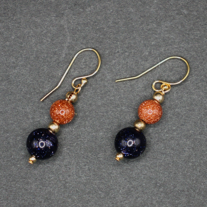 Bridget: Blue and orange gold flecked stone earrings