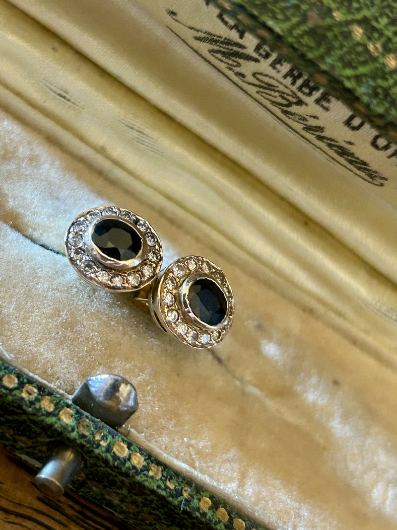 Hallmarked 18ct Gold Burmese Sapphire & Diamond Halo Earrings