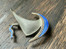 Modern Mid Century Norwegian Sterling Silver Ivar T Holth Enamel Viking Ship Brooch