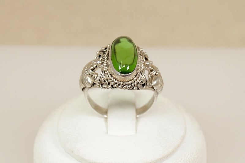 Silver & Green Crystal Ring