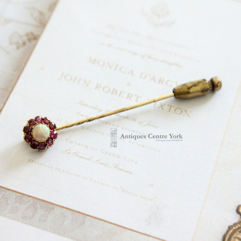 Victorian 9ct Opal & Ruby Stick Pin