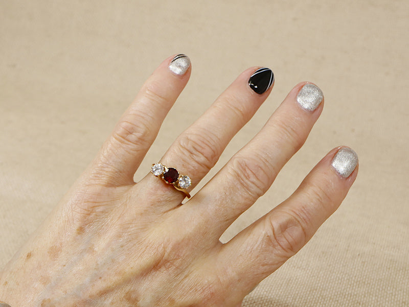 9ct Gold Garnet & CZ Trilogy Ring