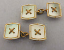 Antique Edwardian 9ct Gold Abalone & Enamel Cufflinks Boxed