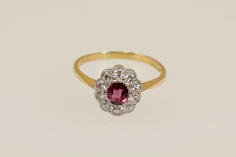 18ct Gold & Platinum Ruby & Diamond Cluster Ring
