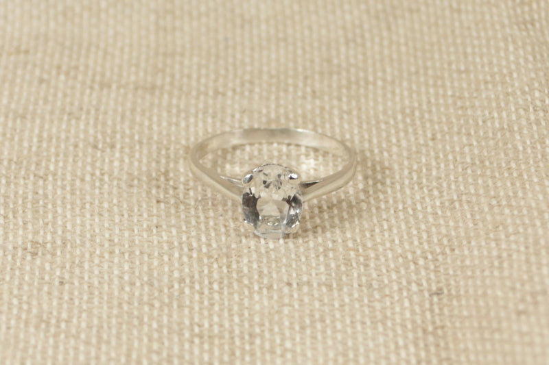 Silver & Clear Topaz Solitaire Ring