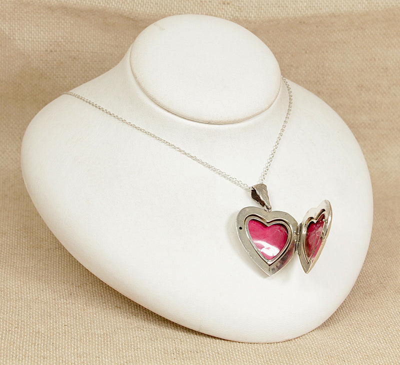Silver Large Heart Locket Pendant & Chain