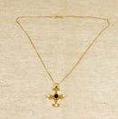 Silver Gilt Lavaliere Victorian Style Garnet and Faux Pearl Pendant & Chain