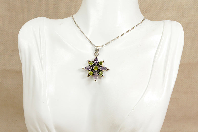 Silver Amethyst & Peridot Pendant & Chain