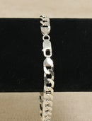 Silver Flat Curb Link Bracelet with Lobster Clasp